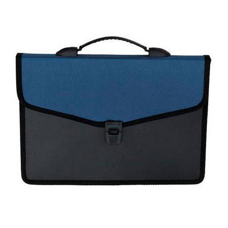 Пластиковый портфель Buromax А4, 3 отделения, черный с синим - №1