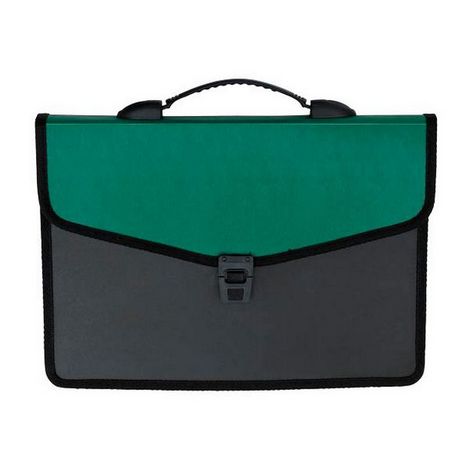 Пластиковый портфель Buromax А4, 3 отделения, черный с зеленым - №1