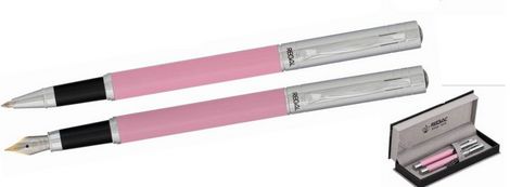 Комплект из перьевой ручки и ручки-роллера в подарочном футляре Р, розовый - №1