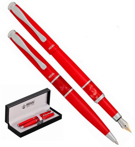Комплект: ручка  перьевая + шариковая в подарочном футляре L, красный - №1
