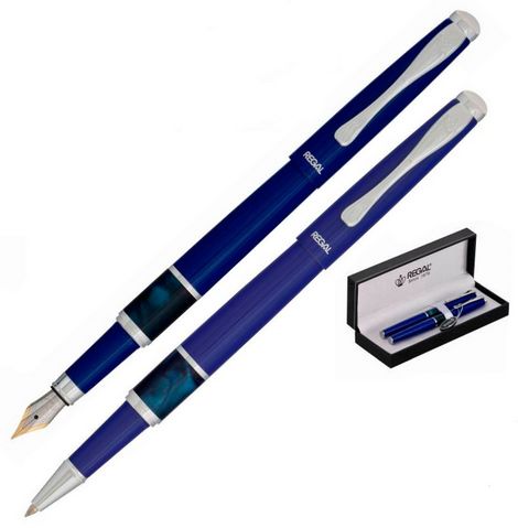 Комплект из перьевой ручки и ручки-роллера в подарочном футляре L, фиолетовый - №1