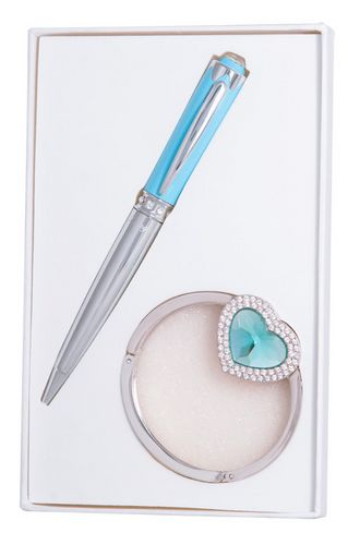 Набор подарочный "Crystal": ручка шариковая + крючок д/ сумки, синий - №1