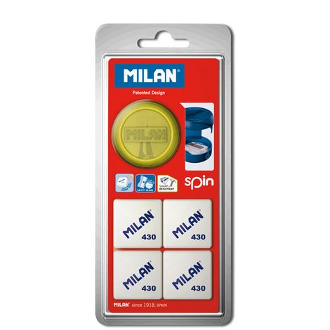 Точилка MILAN SPIN с ластиком MILAN 430, 4 шт. в блистере - №1