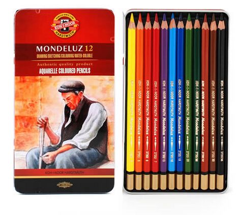 Карандаши цветные акварельные Mondeluz, 12 цветов, метал. упаковка - №1