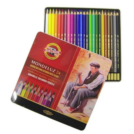 Карандаши цветные акварельные Mondeluz, 24 цвета, метал.упаковка - №1