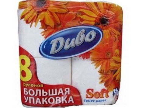 Бумага туалетная целлюлозная на гильзе Диво Soft, 2 слоя, 8 рулонов, белая - №1