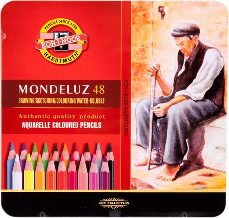 Карандаши цветные акварельные Mondeluz, 48 цветов, металлическая упаковка - №1