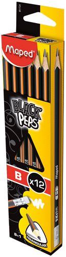 Карандаш графитный BLACK PEPS, B, с ластиком - №2