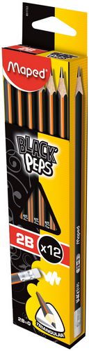 Карандаш графитный BLACK PEPS, 2B, с ластиком - №2