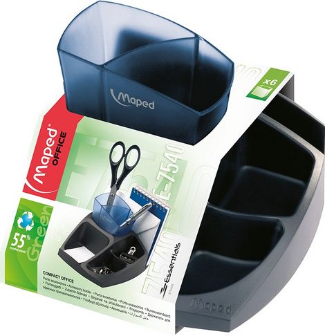 Подставка для офисных принадлежностей пластиковая ESSENTIALS GREEN Compact, черная с синим - №3