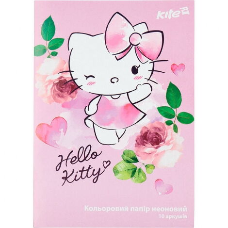 Бумага цветная неоновая А4, 10 листов, 5 цветов, Hello Kitty - №1
