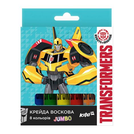 Карандаши-мелки цветные восковые Jumbo, 8 цветов, картонная корбка, Transformers - №1