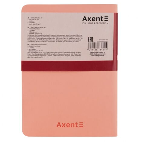 Книга записная Axent Partner Soft Mini, А6, клетка, светло-розовая - №3
