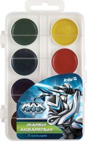 Краски акварельные Kite, без кисти, 8 цветов, Max Steel