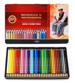 Олівці кольорові акварельні Mondeluz, 36 кольорів, в металевій упаковці