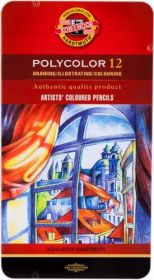 Карандаши цветные Polycolor, 12 цветов, металлическая упаковка