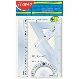 Набір Maped ESSENTIALS Medium: лінійка 20 см, 2 кутника, транспортир, прозорий