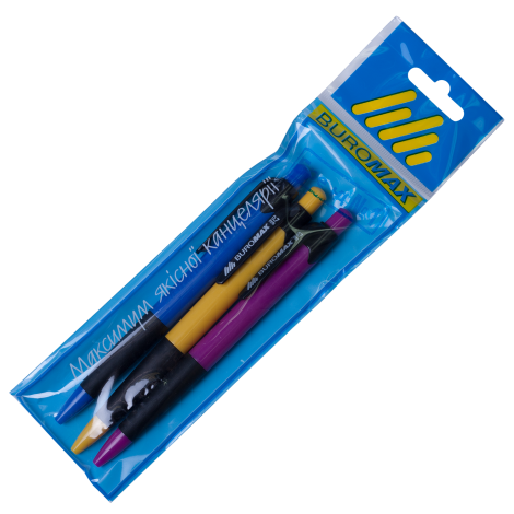Набор ручек шариковых автоматических Buromax 0.7 мм, синий, 3 шт - №1