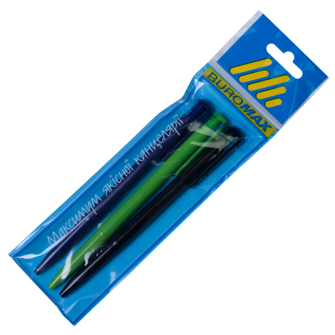 Набор ручек шариковых автоматических Buromax BASE 0.7 мм, синий, 3 шт - №1