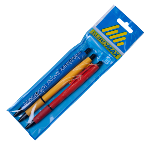 Набор ручек шариковых автоматических Buromax 0.7 мм, синий, 3 шт - №1