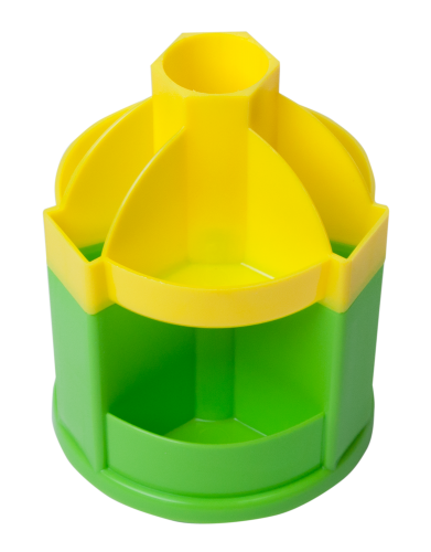 Подставка-органайзер для ручек пластиковая ZiBi JOY, 10 отделений, желто-салатовая - №1