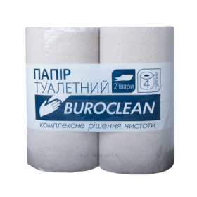 Папір туалетний целюлозний на гільзі Buroclean, 2 шари, 4 рулони, сіра