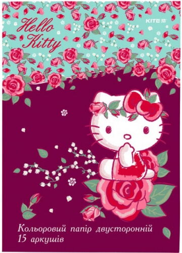 Бумага цветная двусторонняя KITE Hello Kitty А4, 15 листов, 15 цветов - №1