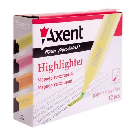 Маркер текстовый Axent Highlighter 2531-A, 1-5 мм, желтый - №2