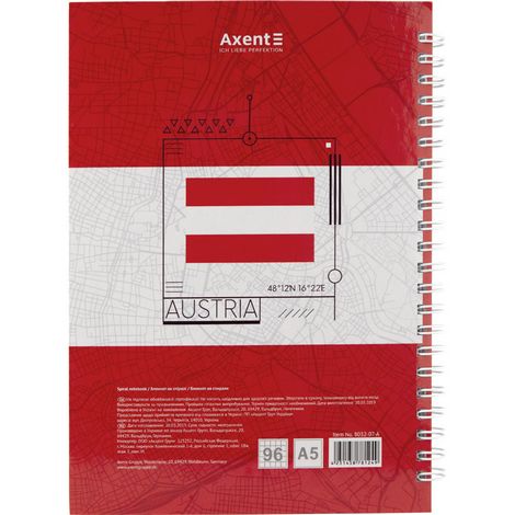 Блокнот на спирали Axent Flags Vienna А5, 96 листов, клетка - №2