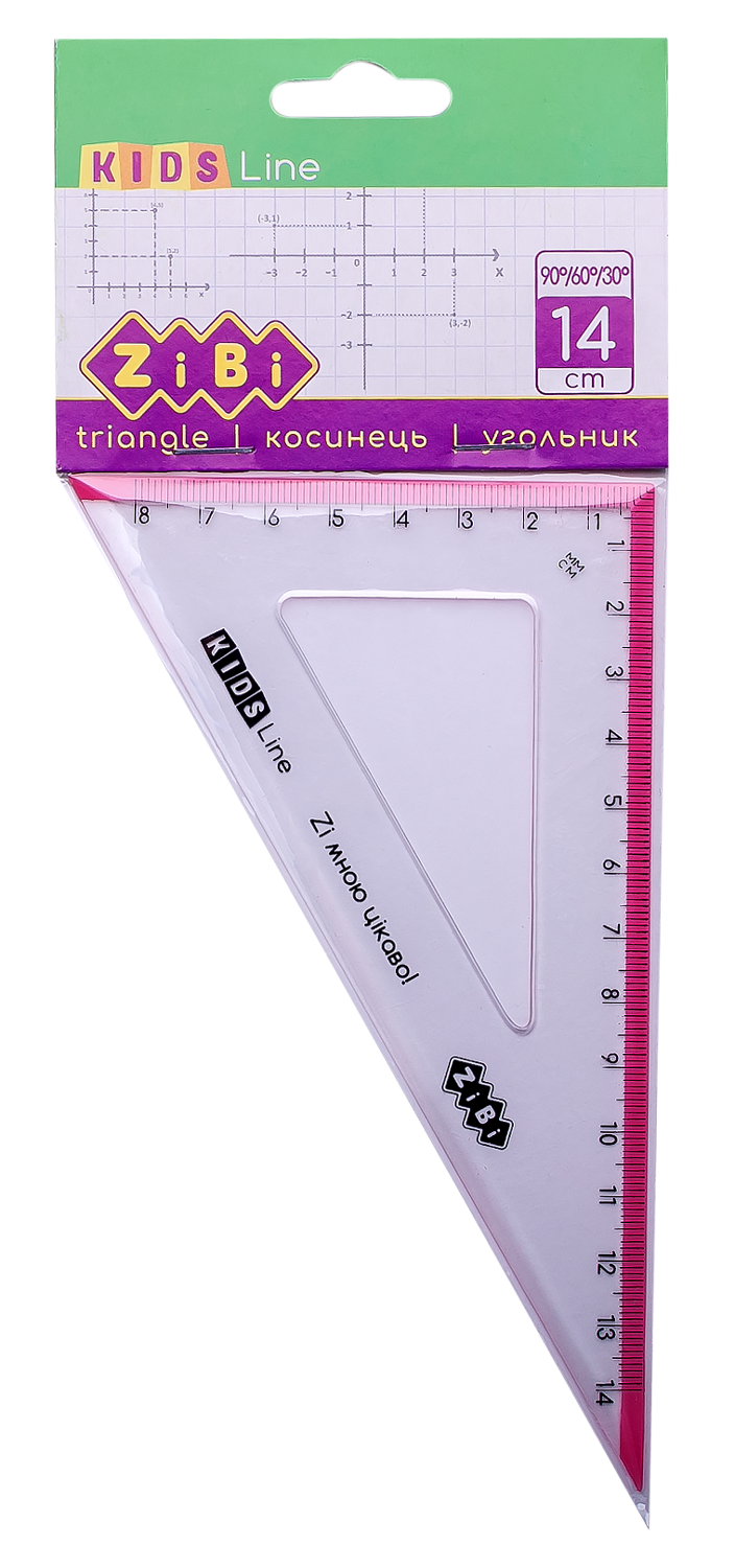 Угольник 90°х 60°х 30°/14 см ZiBi KIDS Line, с розовой полоской - №1