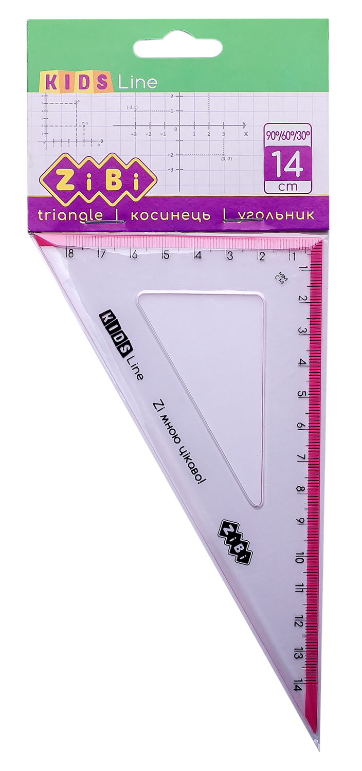 Косинець 140мм, 90°/60°, з рожевою смужкою, блістер, KIDS Line