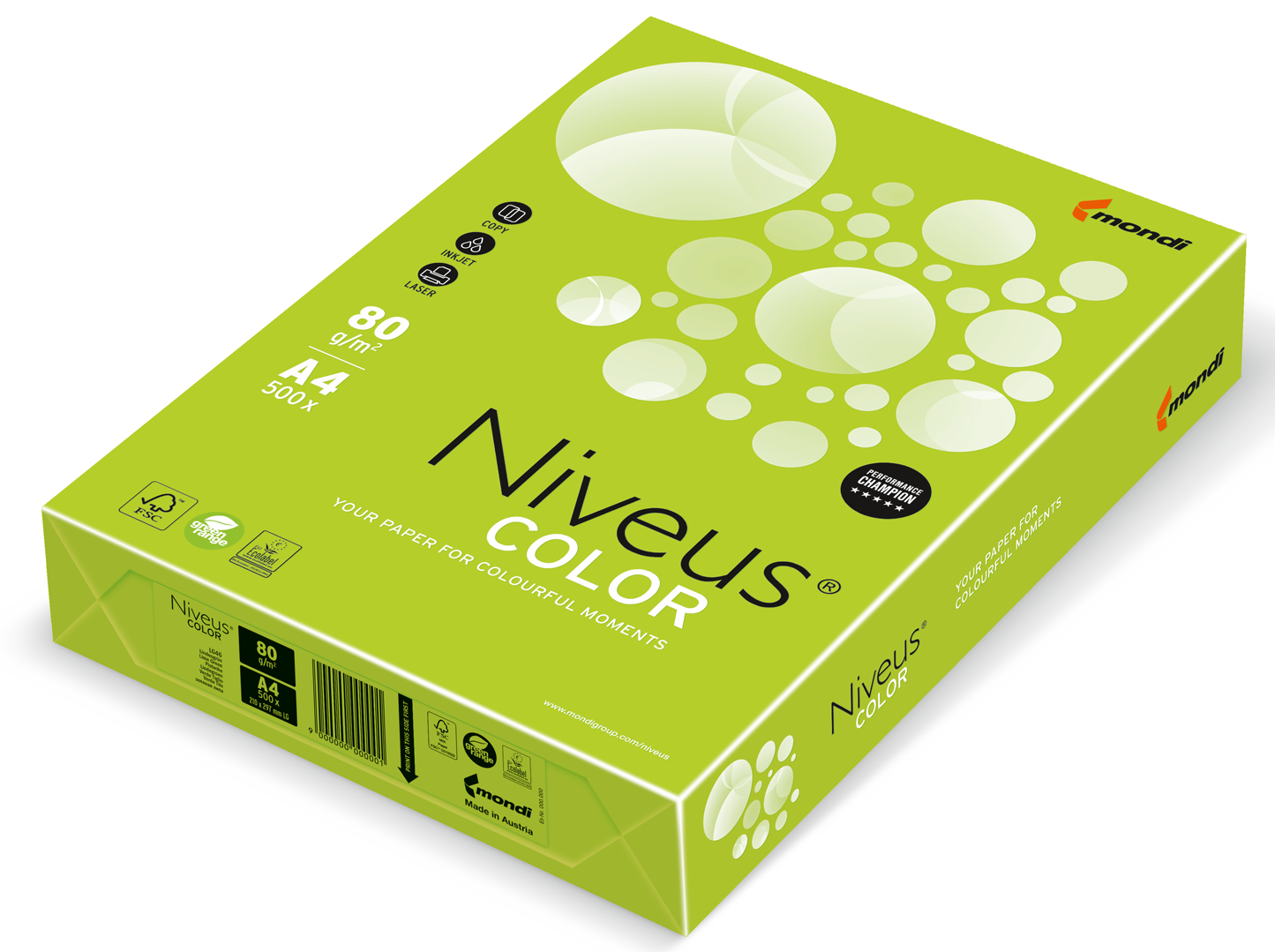 Бумага офисная цветная Niveus LG 46 А4, 80 г/м2, 500 листов, лайм - №1
