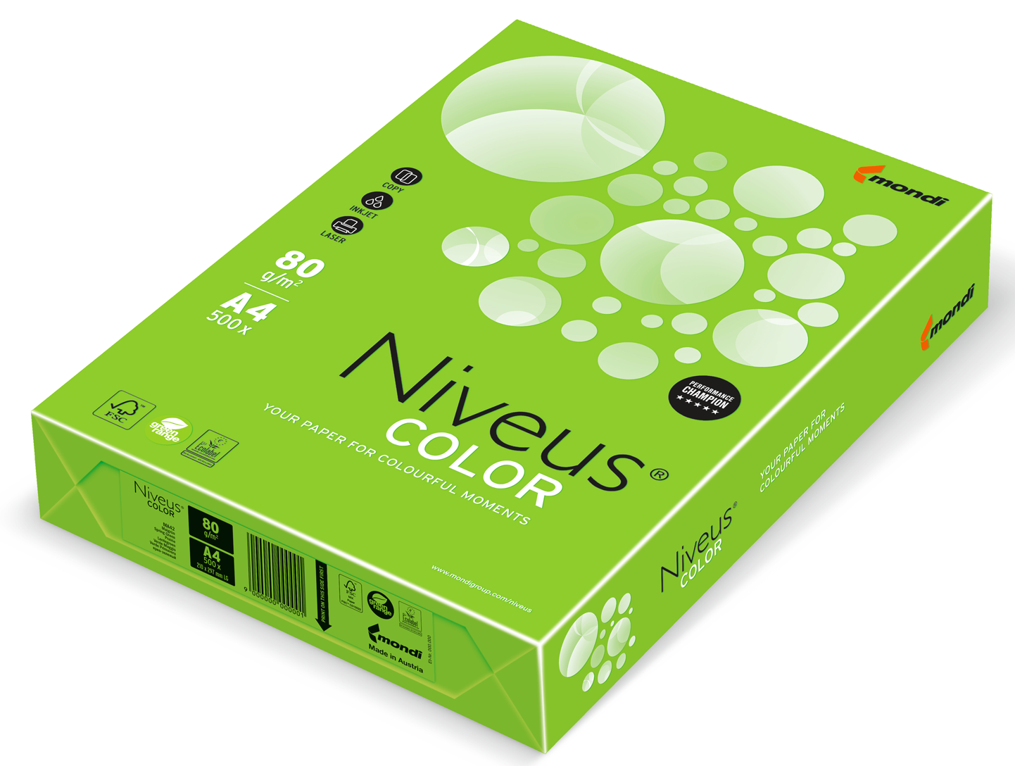 Бумага офисная цветная Niveus NEOGN А4, 80 г/м2, 500 листов, зеленая - №1