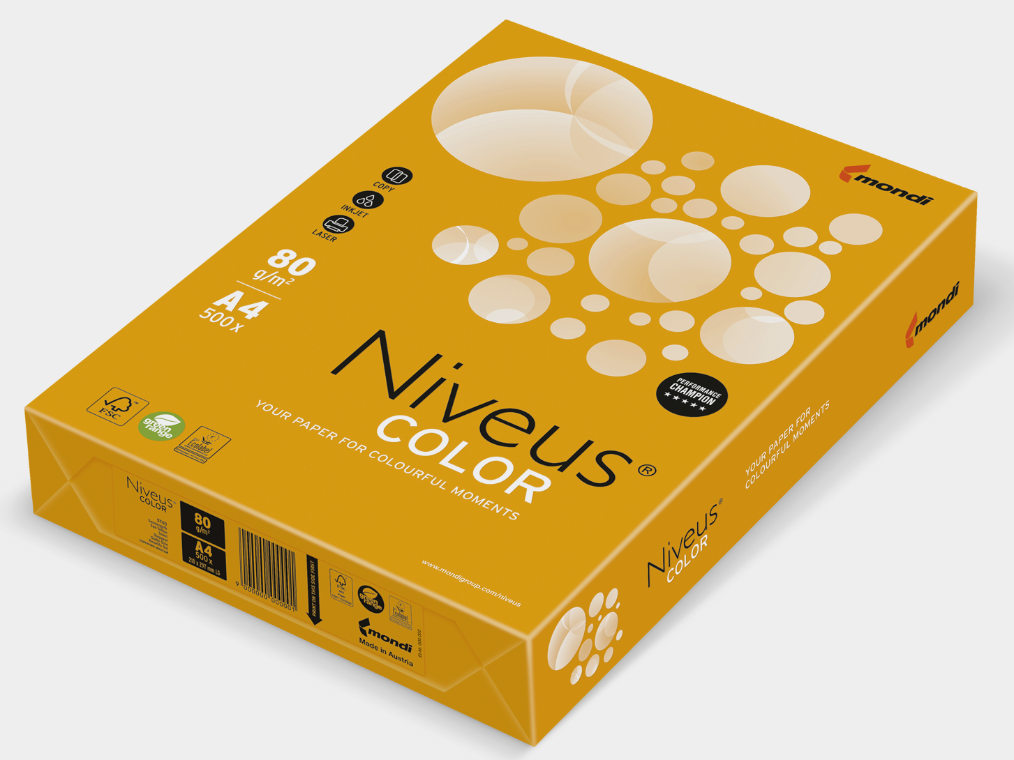 Бумага офисная цветная Niveus NEOOR А4, 80 г/м2, 500 листов, оранжевая - №1