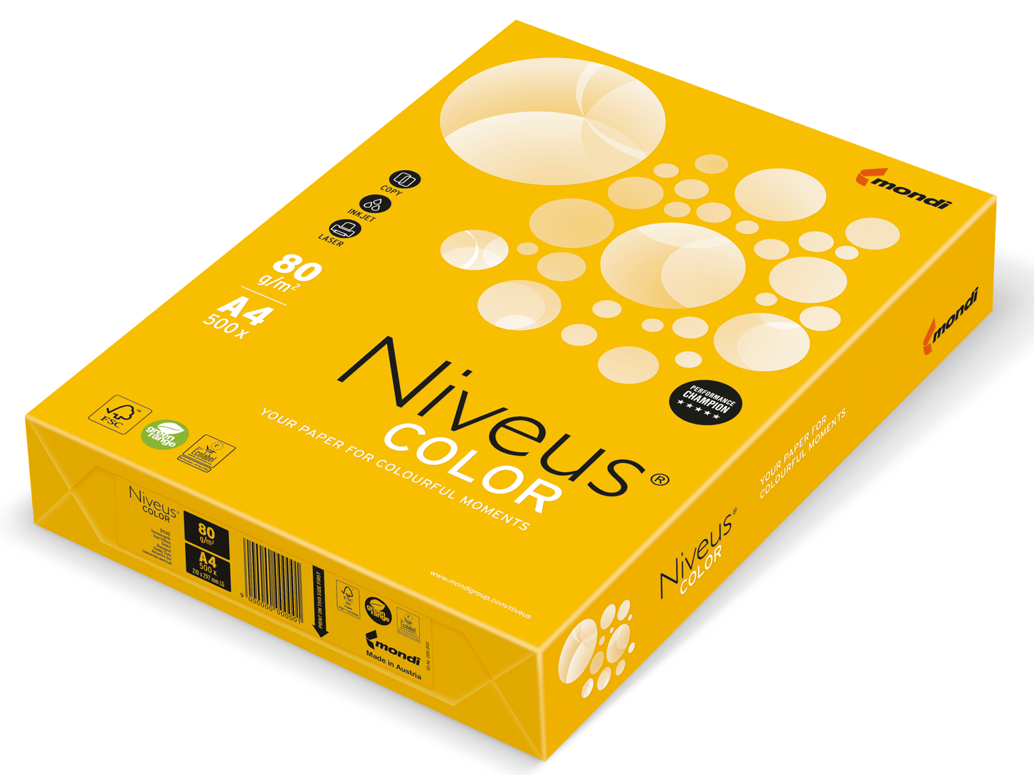 Бумага офисная цветная Niveus SY 40  А4, 80 г/м2, 500 листов, солнечно-желтая - №1