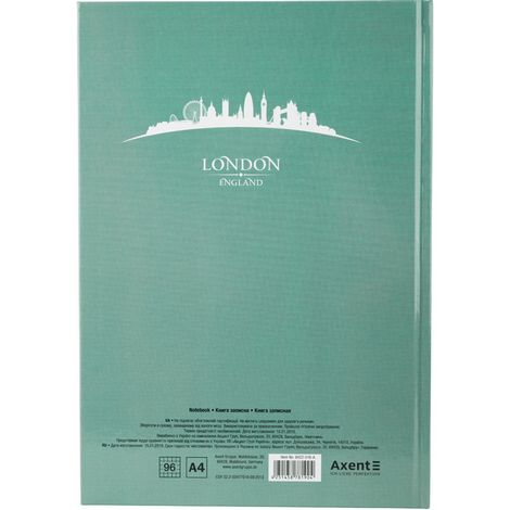 Книга записная Axent Maps London А4, 96 листов, клетка, бирюзовая - №2