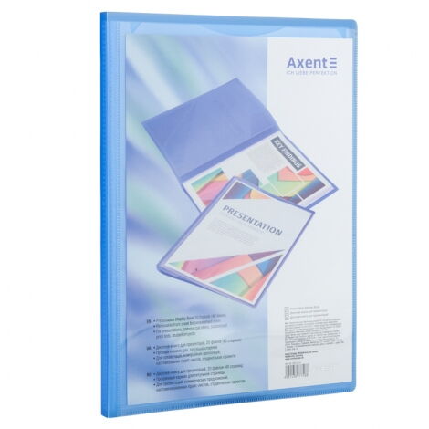 Папка с 20 файлами с карманом Axent А4, прозрачная синяя - №1