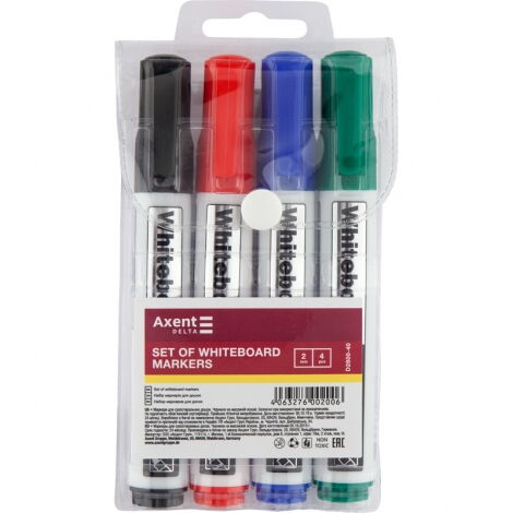 Набор маркеров для досок Axent Whiteboard D2800, 2 мм, 4 шт, ассорти - №1