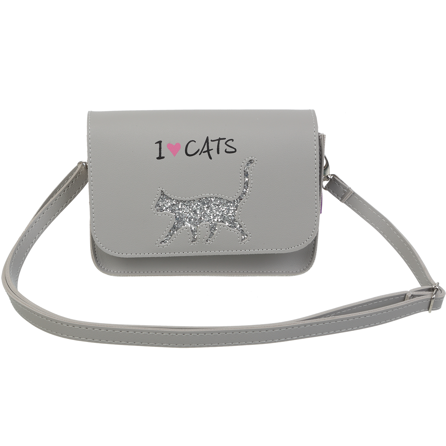 Сумка на плече маленька CAT LOVER, 19x15x6,5 см, сіра (декор: глиттерный кіт)