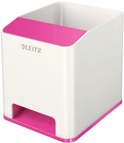 Подставка для ручек и смартфона с функцией усиления звука пластиковая квадратная Leitz WOW, 2 отделения, розовый металлик - №1