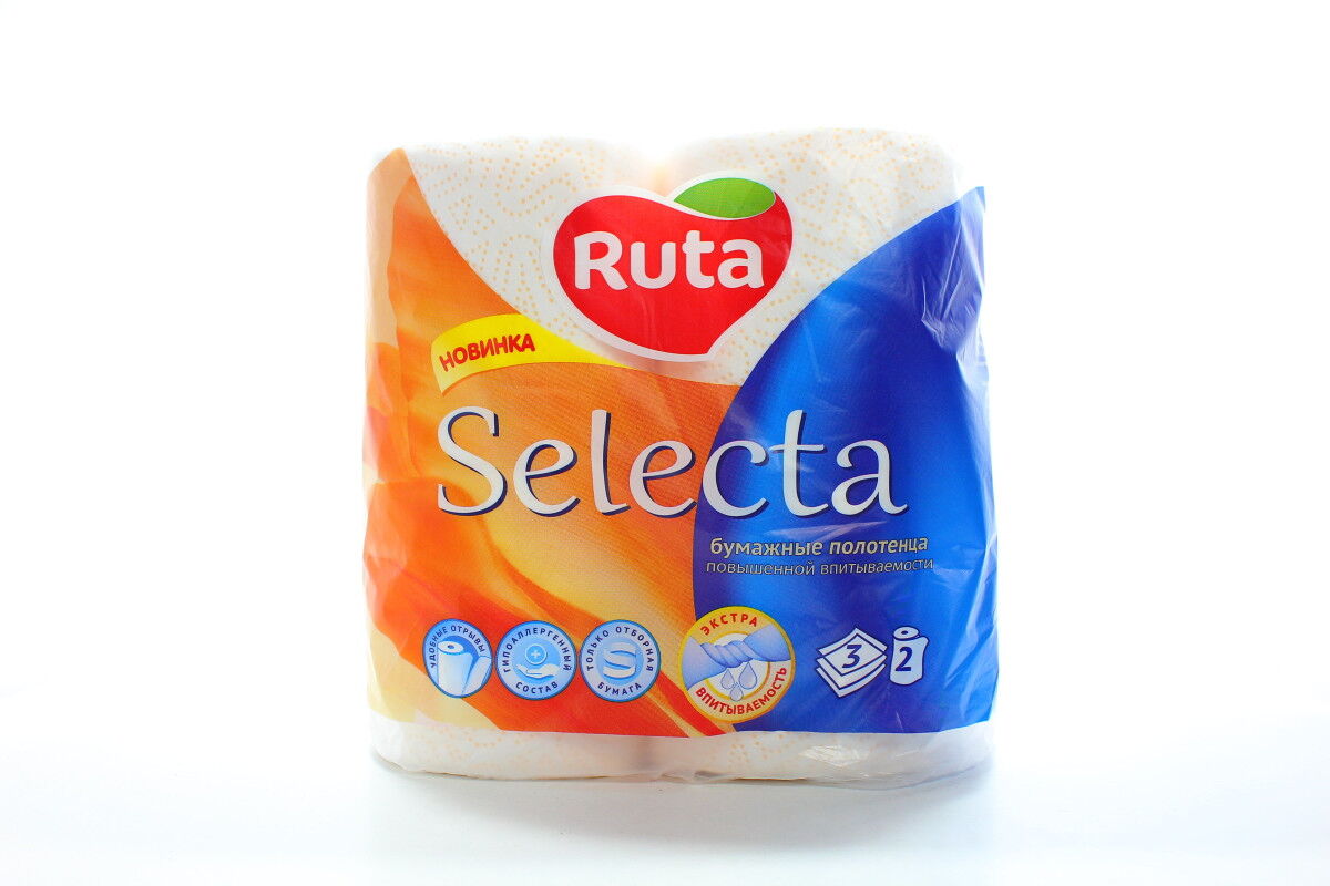 Полотенца целлюлозные Ruta "Selecta", 3 слоя, 2  рулона,  белые - №1