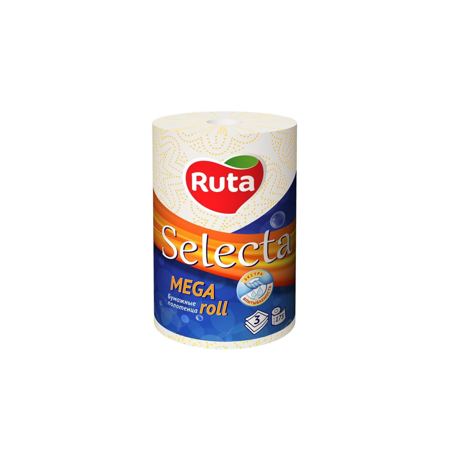 Полотенца целлюлозные Ruta "Selecta Mega roll",  3 слоя, 1 рулон,  белые