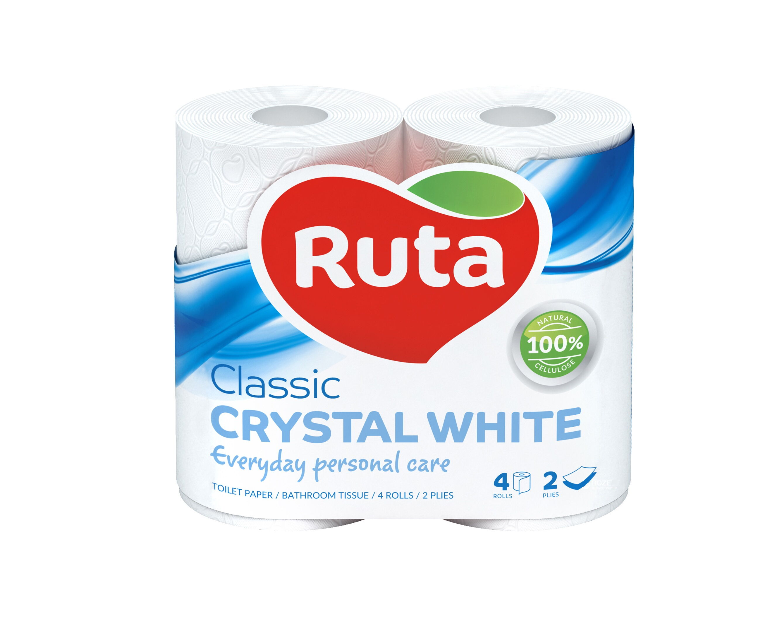 Папір туалетний целюлозний Ruta "Classic", 2 шари, 4 рулони, біла