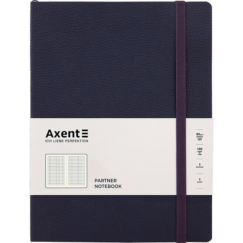 Книга записна Axent Partner Soft L 12.5х19.5 см, 96 аркушів, клітинка, синя