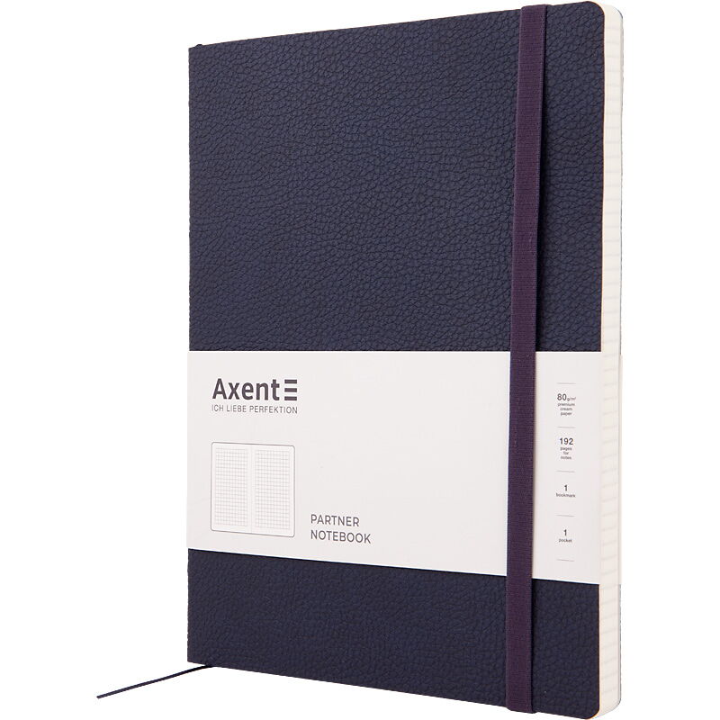 Книга записная Axent Partner Soft L 19х25 см, 96 листов, клетка, синяя - №2
