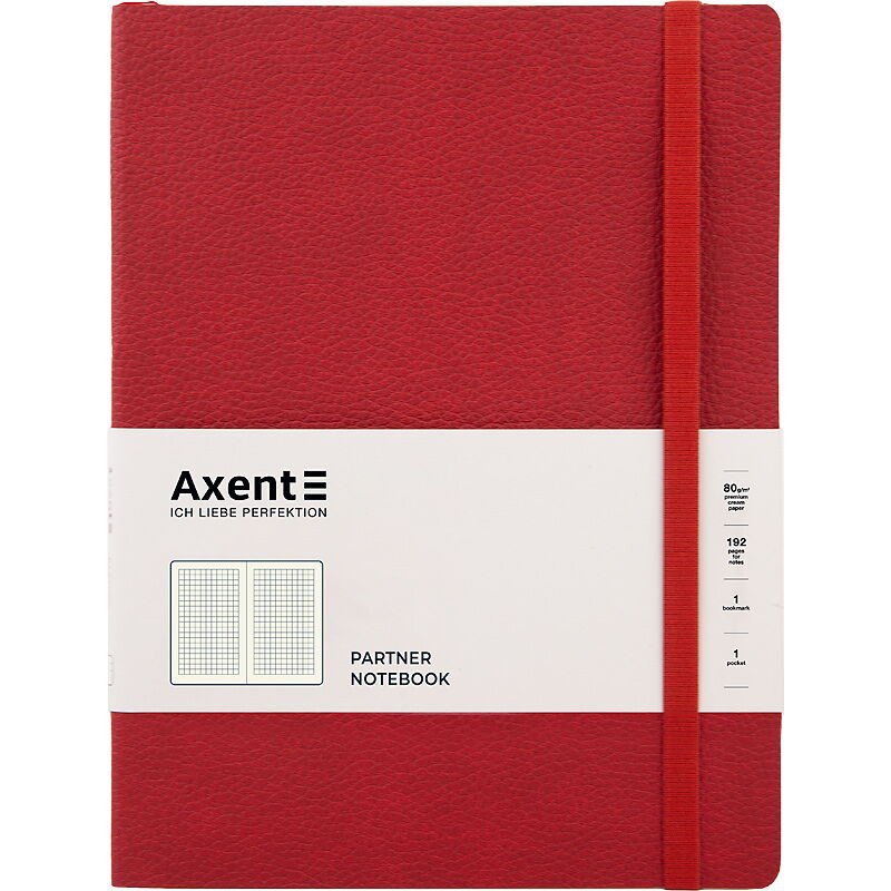Книга записная Axent Partner Soft L 12.5х19.5 см, 96 листов, клетка, красная - №1