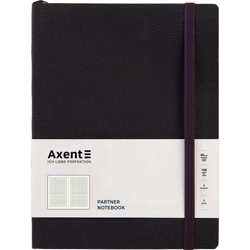 Книга записна Axent Partner Soft L 12.5х19.5 см, 96 аркушів, клітинка, чорна