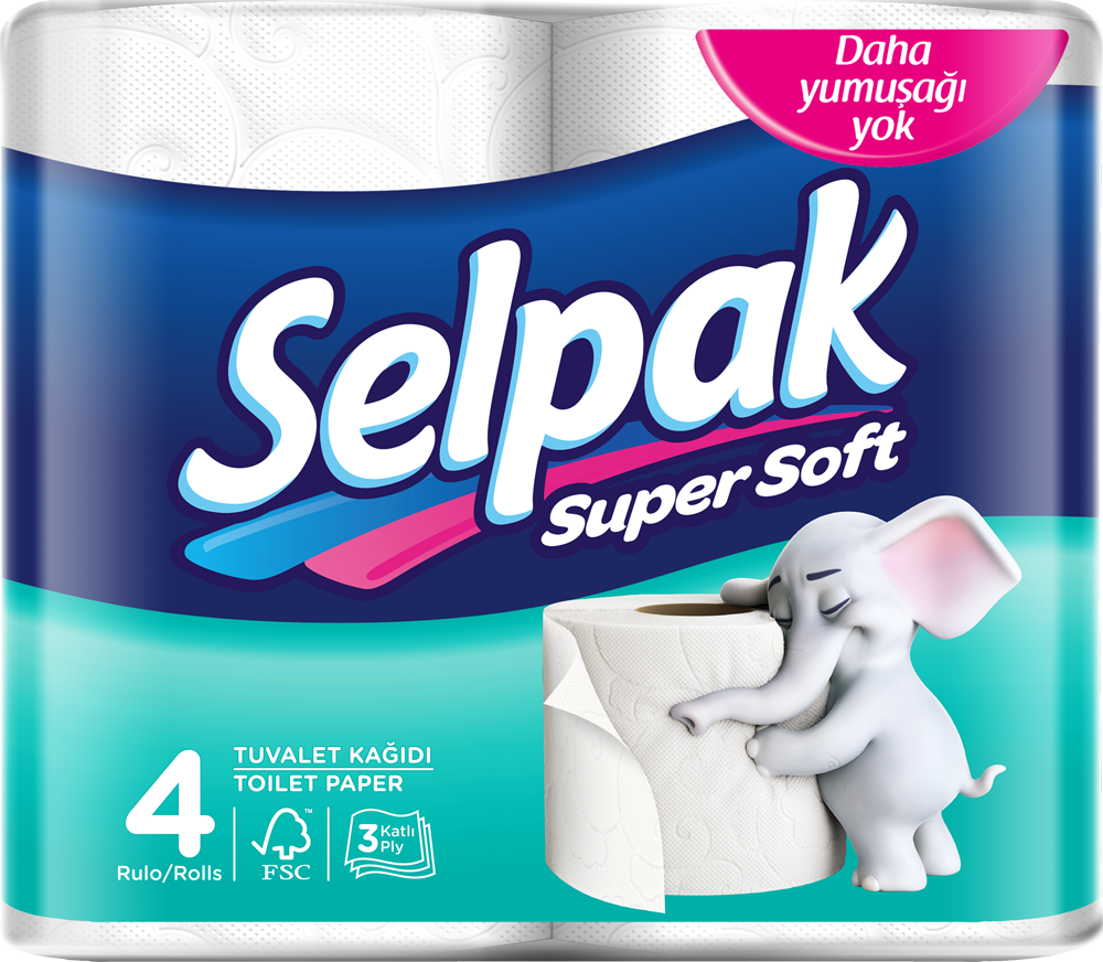 Бумага туалетная целлюлозная Selpak, 3 слоя, 4 рулона, белая - №1