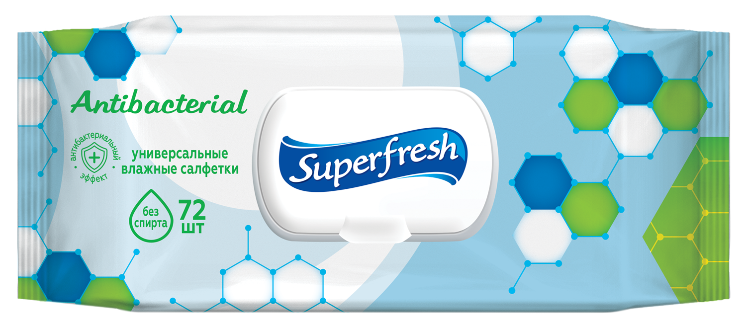 Салфетки влажные антибактериальные Superfresh с клапаном, 72 шт - №1