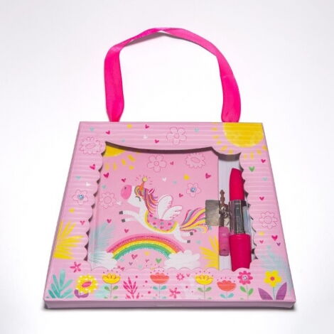 Блокнот детский "Единорог на радуге" в подарочной сумочке с ручкой-помадой 150x110 мм, 56 листов, 70 - №1